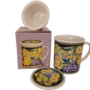 Pansies Hues and Brews Mug with Tea Infuser Insert Lid may be used as a coaster